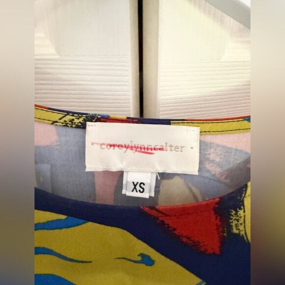 Anthropologie Corey Lynn Calter Rhea Blouse Bold Colorful Leaf Top Size XS - Picture 5 of 7